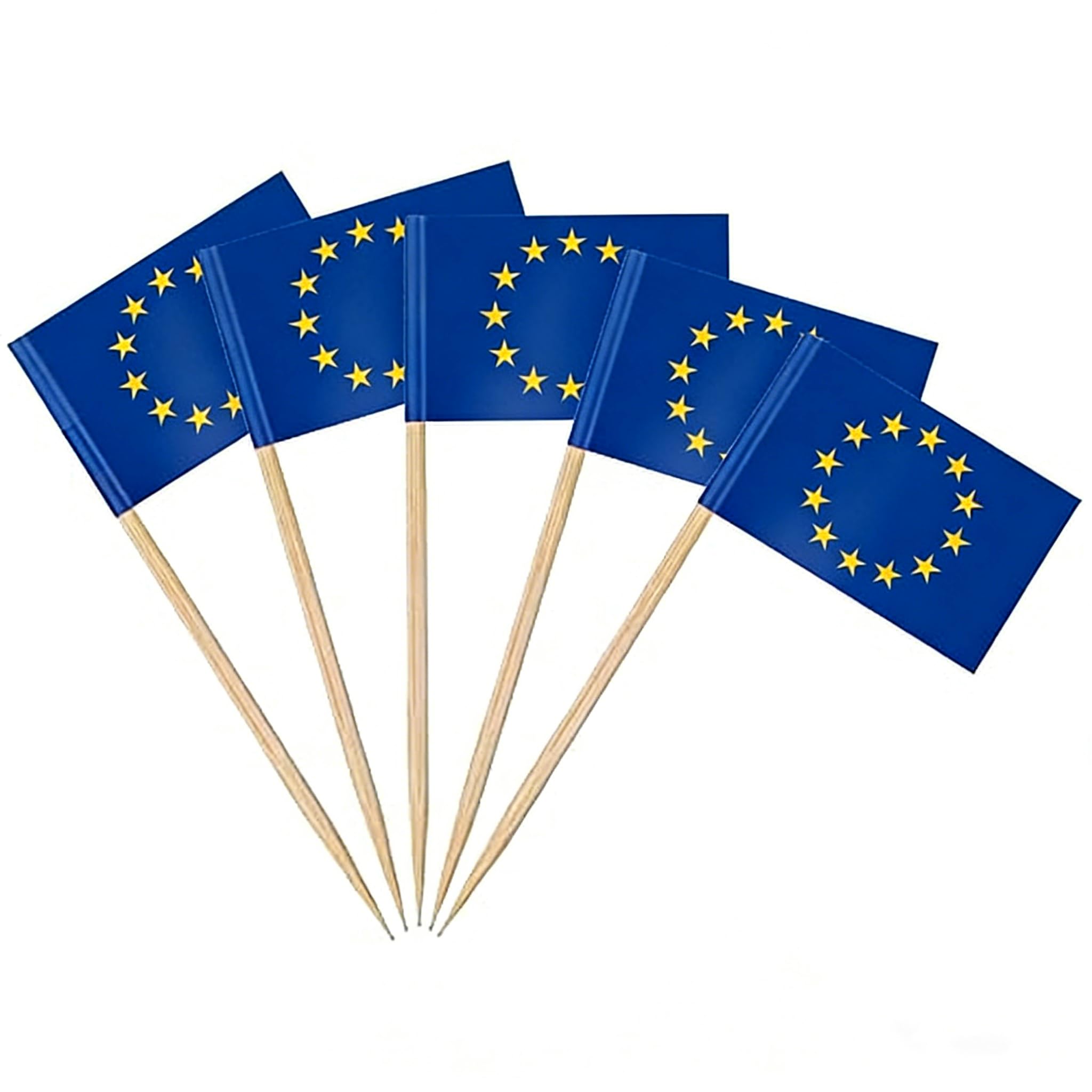 AhfuLife 200pcs European Union Toothpick Flags Cake Toppers, EU Cocktail Stick Flag for Sandwich Food Cupcake Toppers Tableware Party Supplies Pub Event Decor