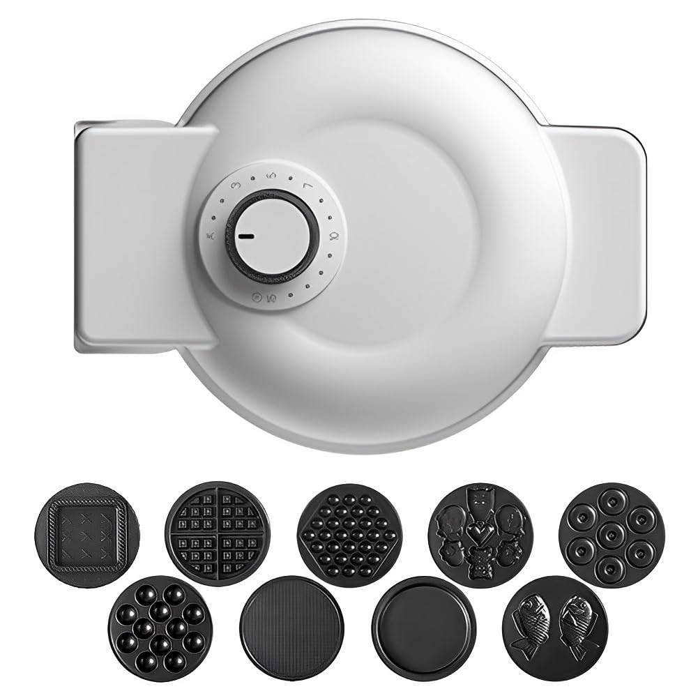 QUTBAG 9 In 1 Electric Waffles Maker, 700W Multifunction Bubble Egg Cake Breakfast Bubble Sandwich Machine with 0-15min Automatic Timing, For Family Restaurants, Cafes, Silver white