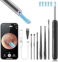 AIFINI Ear Wax Removal Kit with 1080P Camera & Light, FSA HSA Eligible Otoscope Ear Cleaner, 6 Soft Spoons for iOS Android (Black)