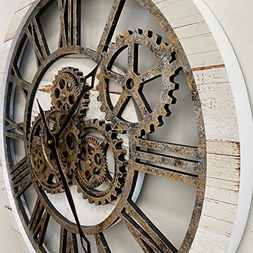 Improvinglife The Original Real Moving Gear Wall Clock Vintage Industrial Oversized Rustic Farmhouse (24 Inch (60Cm), Vintage Desert Beige And Bronze) #TOP4