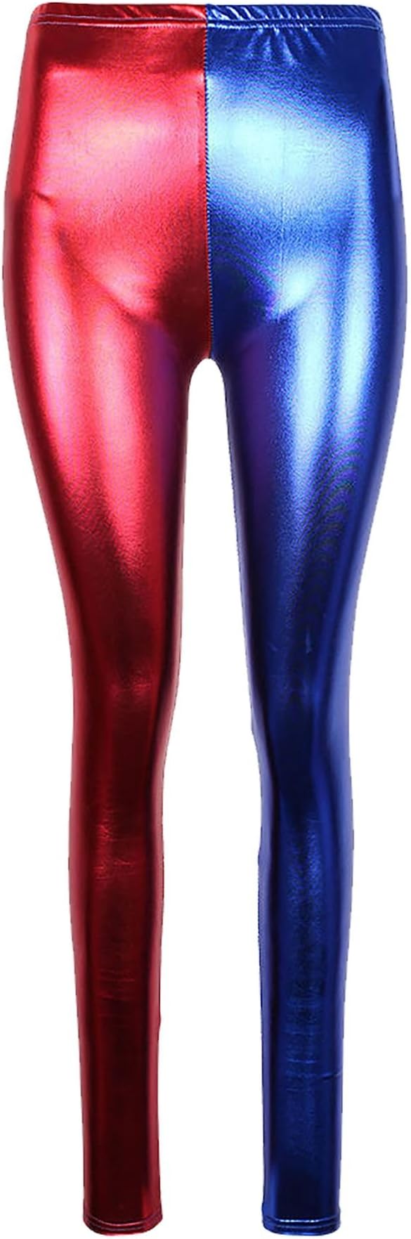 Womens Red & Blue Halloween Costume Metallic Shiny Suicide Squad Multi Color Hot Sexy Shorts & Leggings