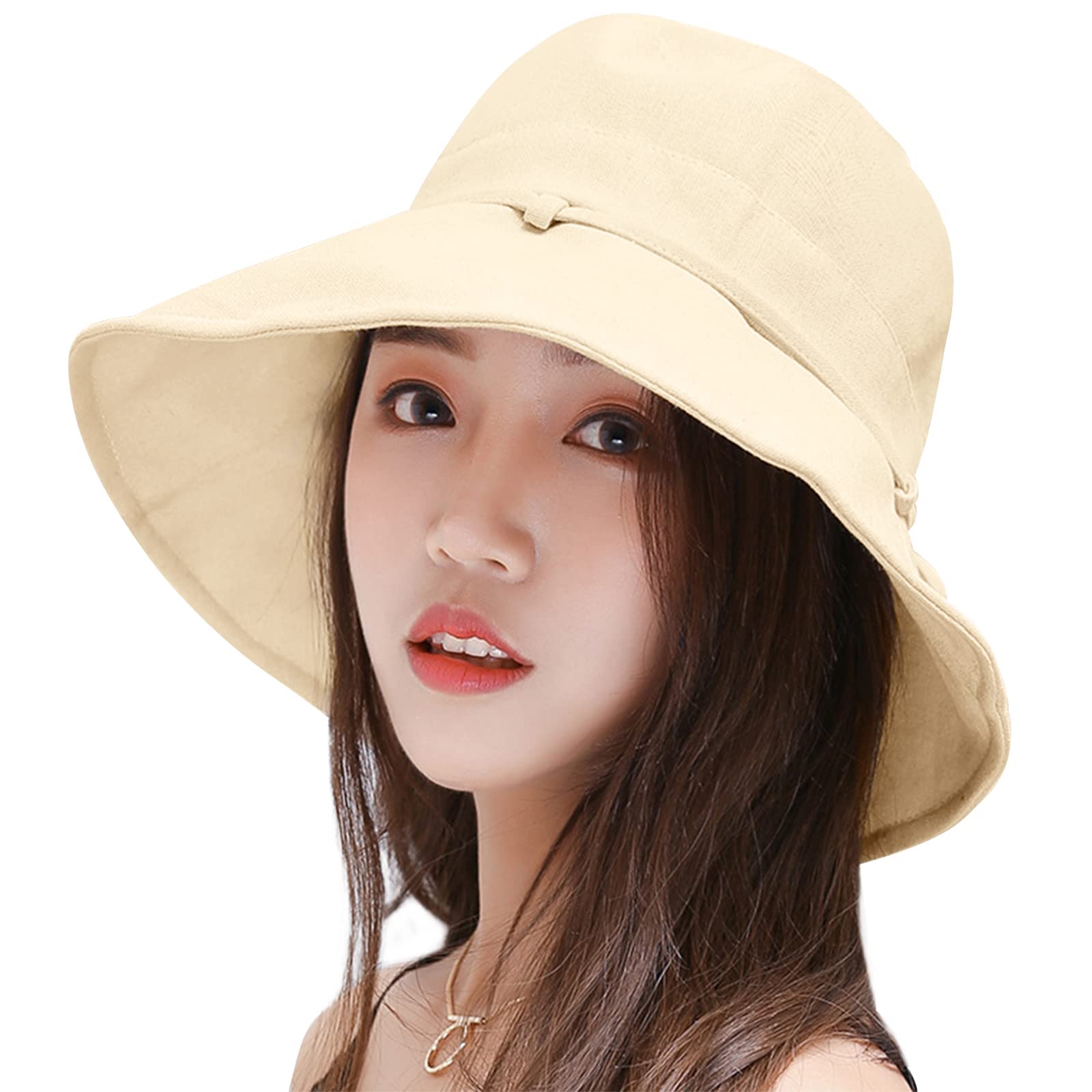 Yuccer Sombreros de Sol Mujer Plegable Algodón Sombrero Playa Verano Protección UV Gorro de Pescador de ala Ancha Sun Hat Women for Jardinería Trekking Viaje