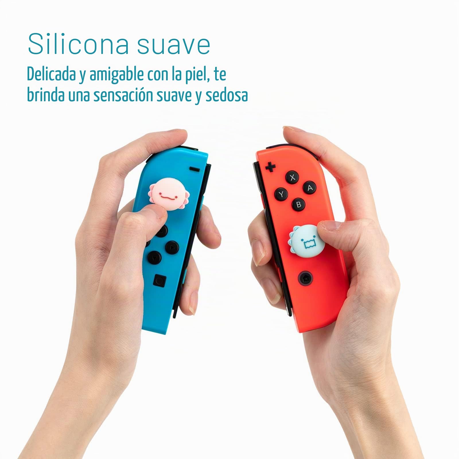 GeekShare Lindas tapas de silicona para el pulgar Joycon, funda para joystick compatible con Nintendo Switch/OLED/Switch Lite, 4 unidades, dinosaurio y ajolote
