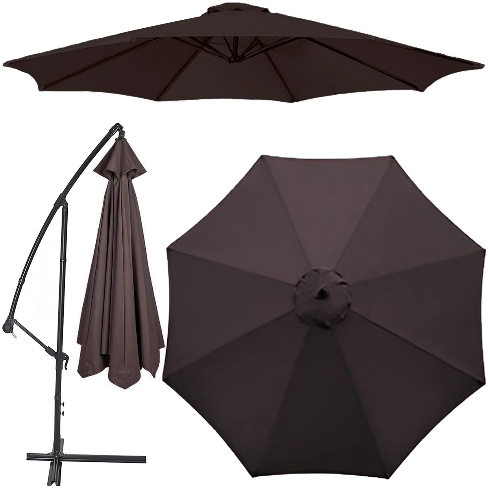 Replacement 8 Arms 6 Arms Sun Umbrella Cloth 6.5'/8.8'/9.8' (200cm/270cm/300cm) Parasol Replacement Canopy Replacement Parasol Fabric Cover For Garden Umbrella(Color:Brown,Size:2.7 m(8.8ft)-6 Arms)