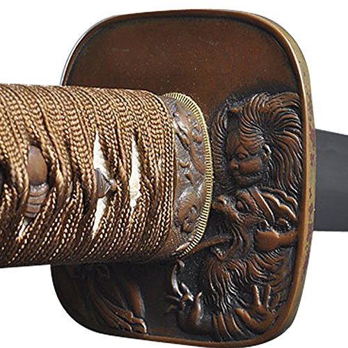 Handmade Sword - Functional Samurai Katana Sword, Fully Hand Forged, 1045 Carbon Steel, Clay Tempered, Full Tang, Sharp, Red Copper Tsuba, Burgundy Scabbard, Certificate