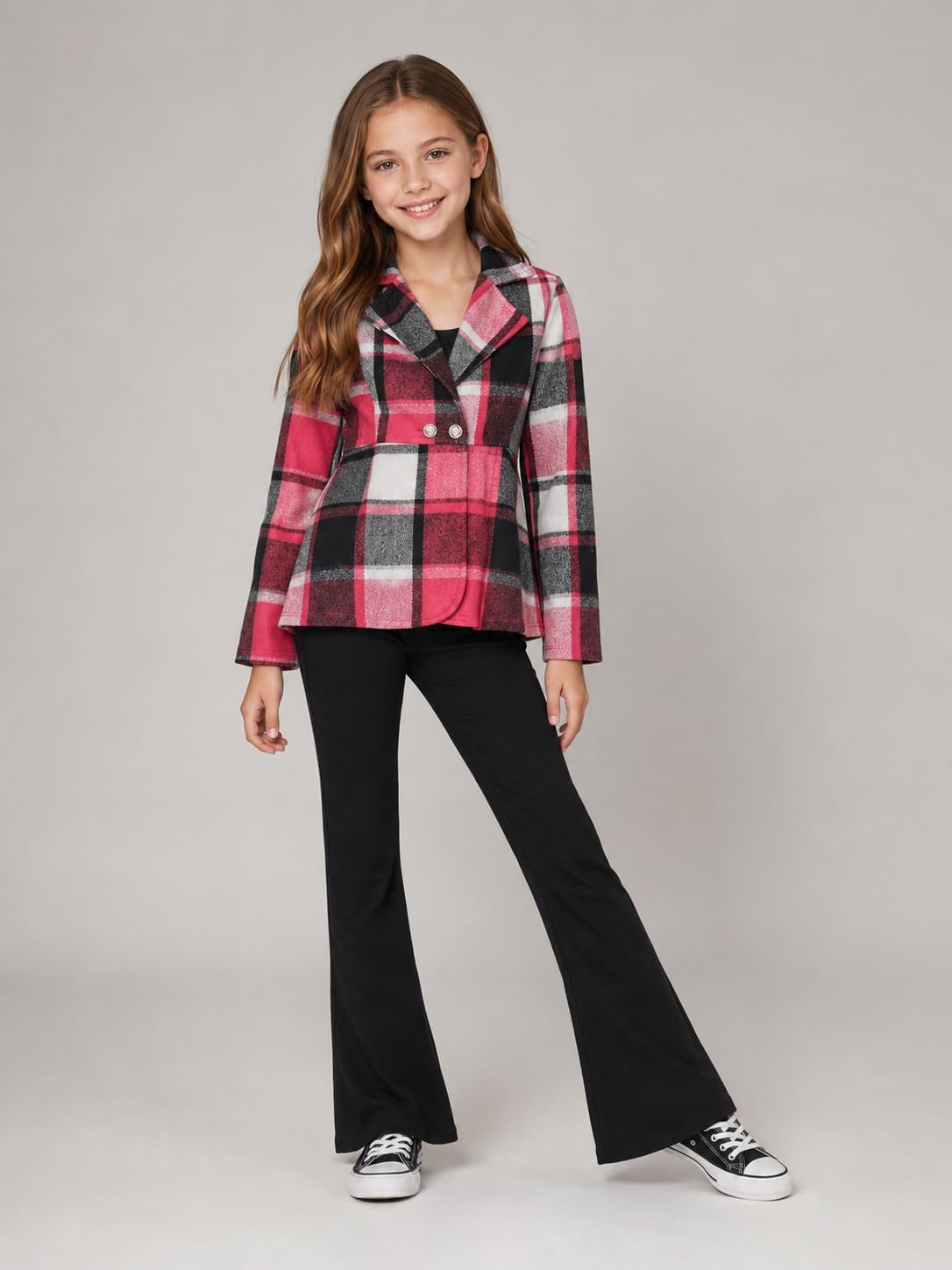 Girls Clothes 2 Piece Outfits Plaid Flannel Long-Sleeve Top and Flare Pants- Fall Winter Clothing Sets 7-14 Years