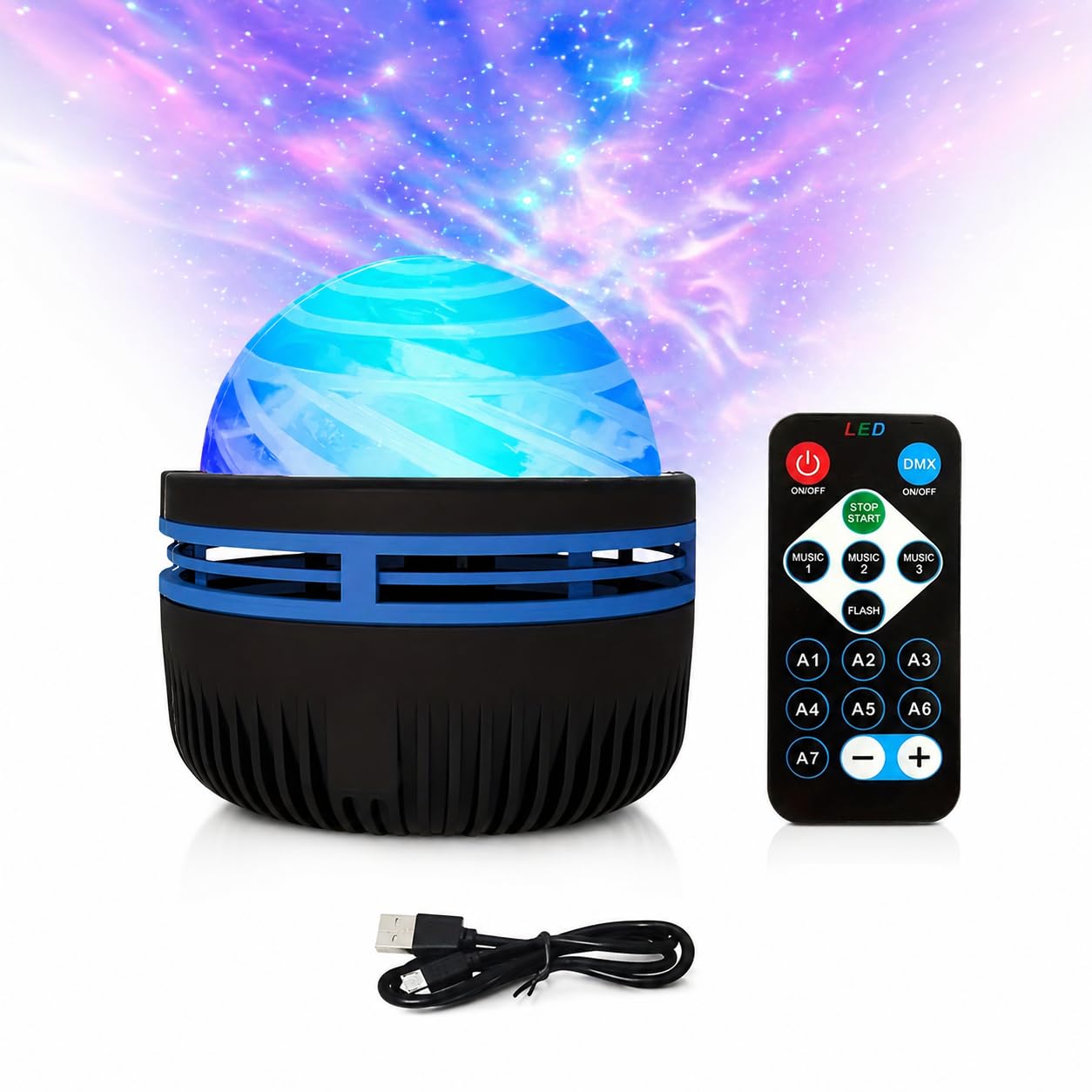 Galaxy Projector Ocean Wave Aurora Night Light with Remote Control, Music, Adjustable Speed Colour Changing LED Star Projector for Bedroom, Kids & Adults, Stages, Birthdays, Ambient Lamp USB Powered