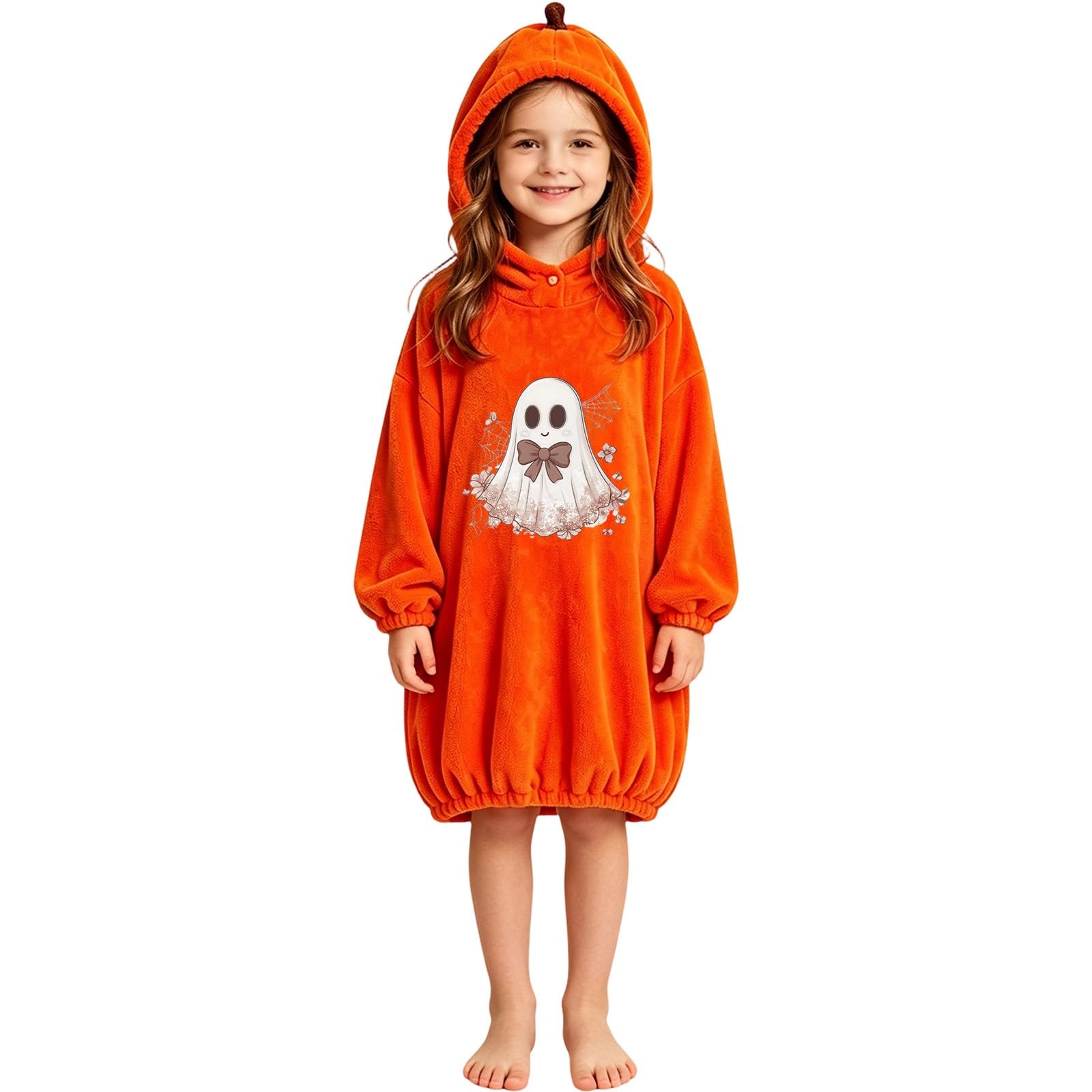 Sudadera larga con capucha para niñas con diseño de calabaza