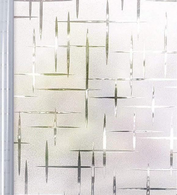 Homein Window Film Privacy, Frosted Window film Cross Pattern Static Cling No Glue Self Adhesive Glass Film Anti UV Removable Opaque Window Film for Home Bathroom Office (44.5 x 200 cm)