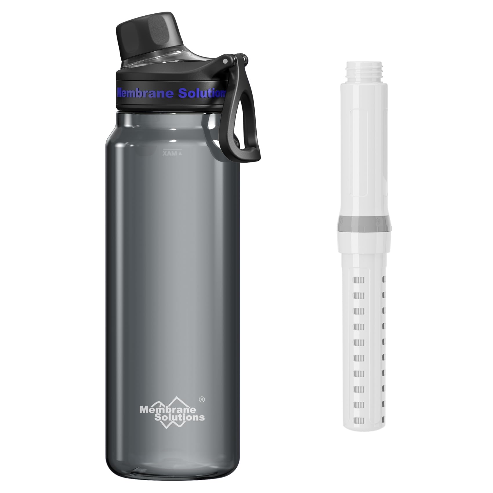 Membrane Solutions C3 Filtered Water Bottle, 36oz BPA-Free Bottle with Replaceable ACF+UF Filter Cartridge, Portable Water Filter, Travel, Hiking &