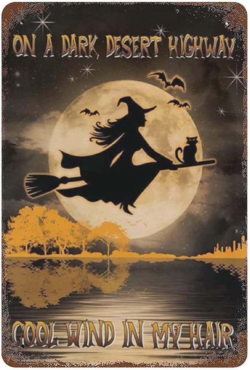 Witch Metal Tin Sign On A Dark Desert Highway Cool Wind in My Hair Retro Signs for Kitchen Home Office Bar Cafe Decor 8x12 Inch