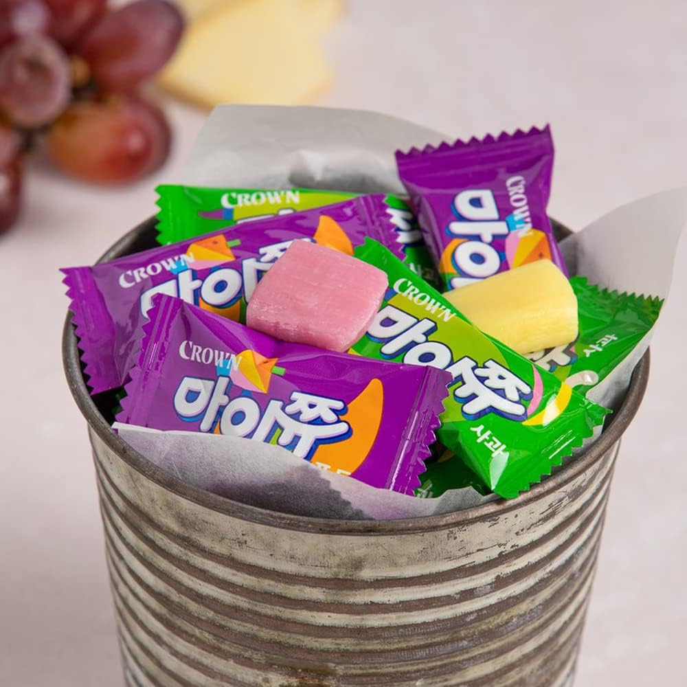 GASHINA STORY Crown MyChew 4 Flavors set (Strawberry, Grape, Apple, Peach) 마이쮸 92g x 4 pack Korean Soft Chewing Fruit Flavor Candy Maijju