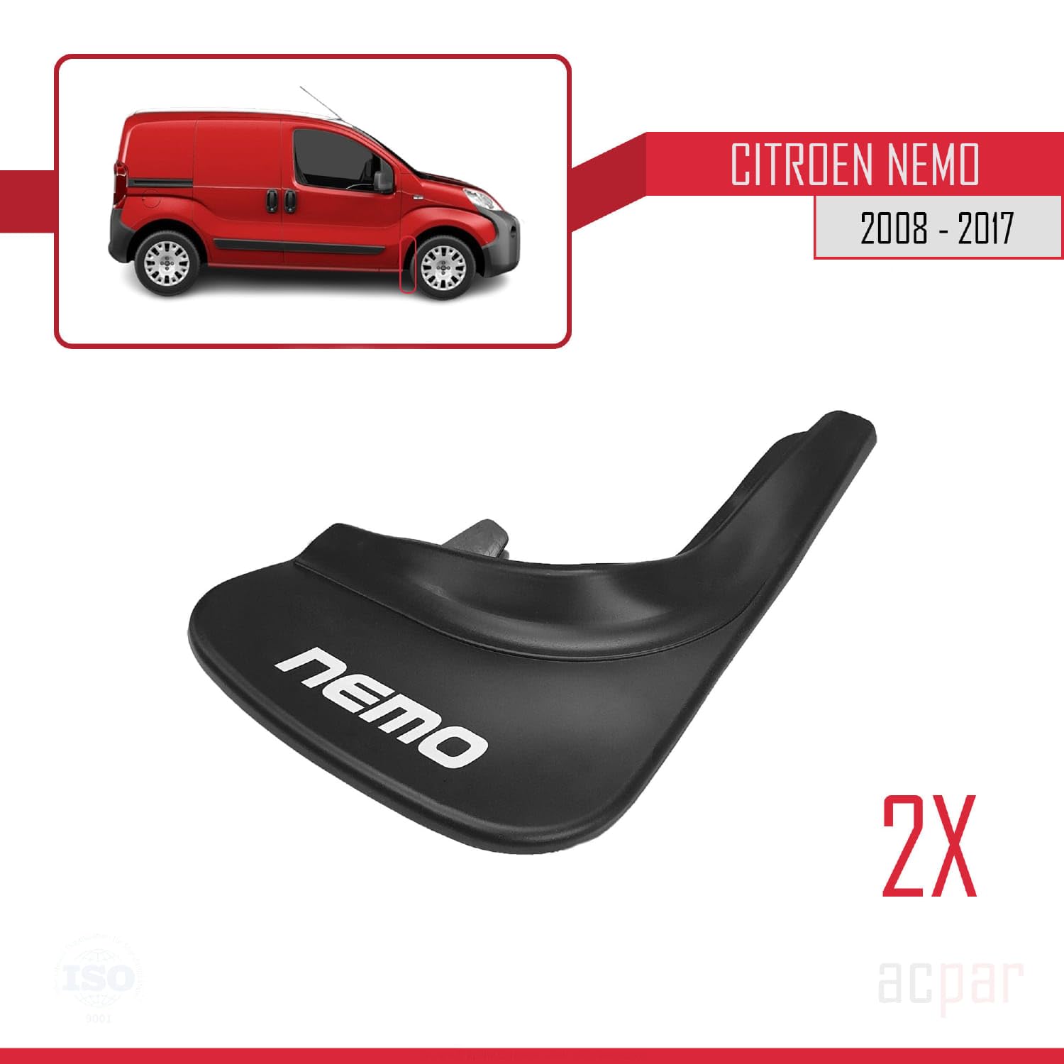 Compatible avec Citroen Nemo 2008-2017 Bavettes garde-boue pour l'avant et l'arrière 4 pièces