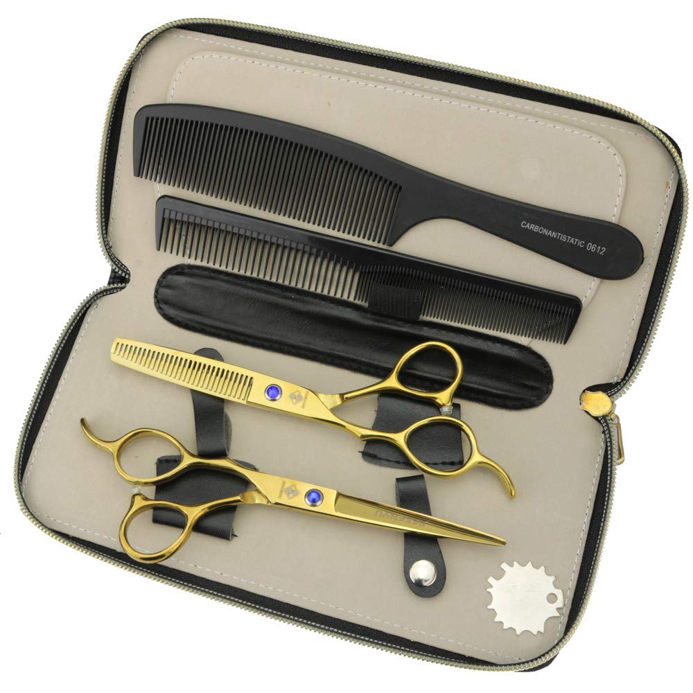 Ciseaux de coiffure professionnels en acier 440C doré JIESENYU d'une précision absolue