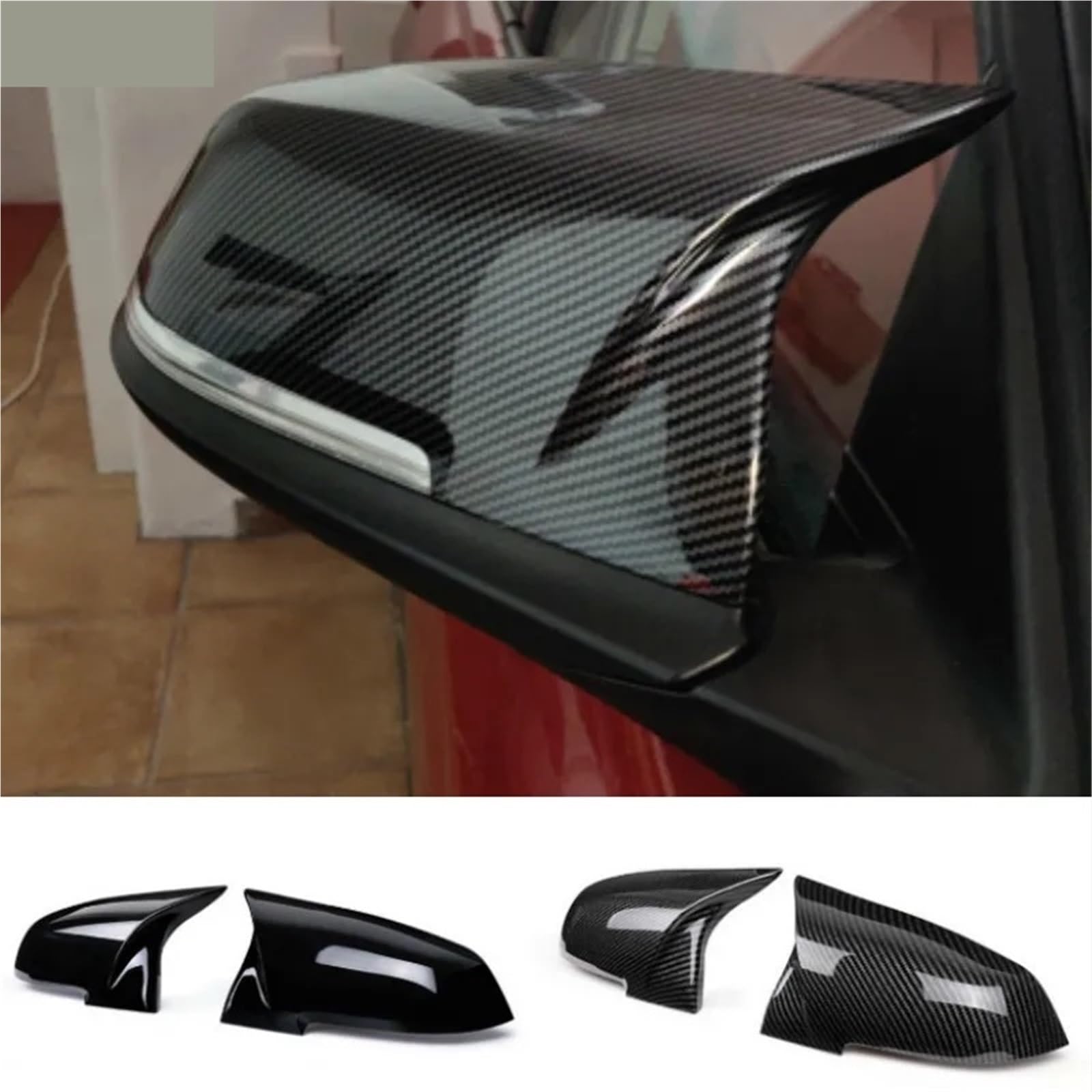 Auto Spiegelkappen Für Serie 1 2 3 4 XM 220i 328i 420i F20 | F21 F22 F23 F30 F32 F33 F36 X1 2 Stück Rückspiegel-Abdeckkappe Carbon Schwarz(Carbon)