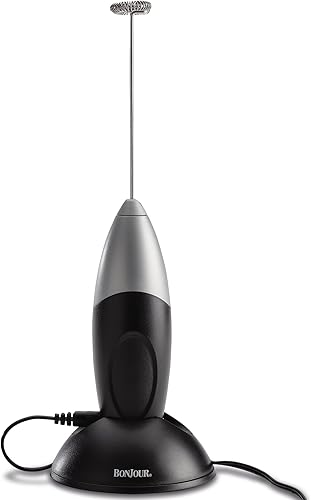 BonJour Primo Latte - Batidor de mano recargable para bebidas o espumador de leche, negroplateado, pequeño