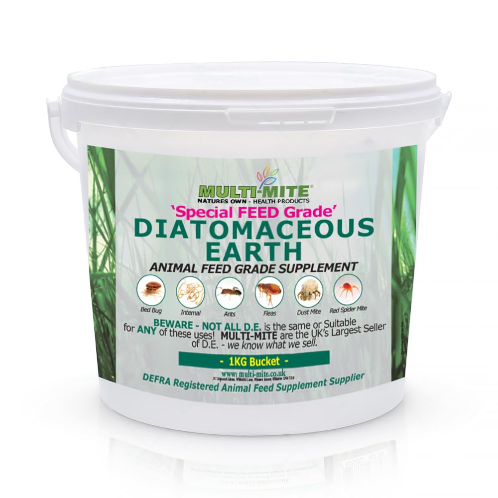Multi-Mite 1kg Bucket Feed Grade Diatomaceous Earth - Red Mite, Fleas & All Animal Internal & Lice Control Powder - 100% Natural Insect Killer Pest Mite Treatment
