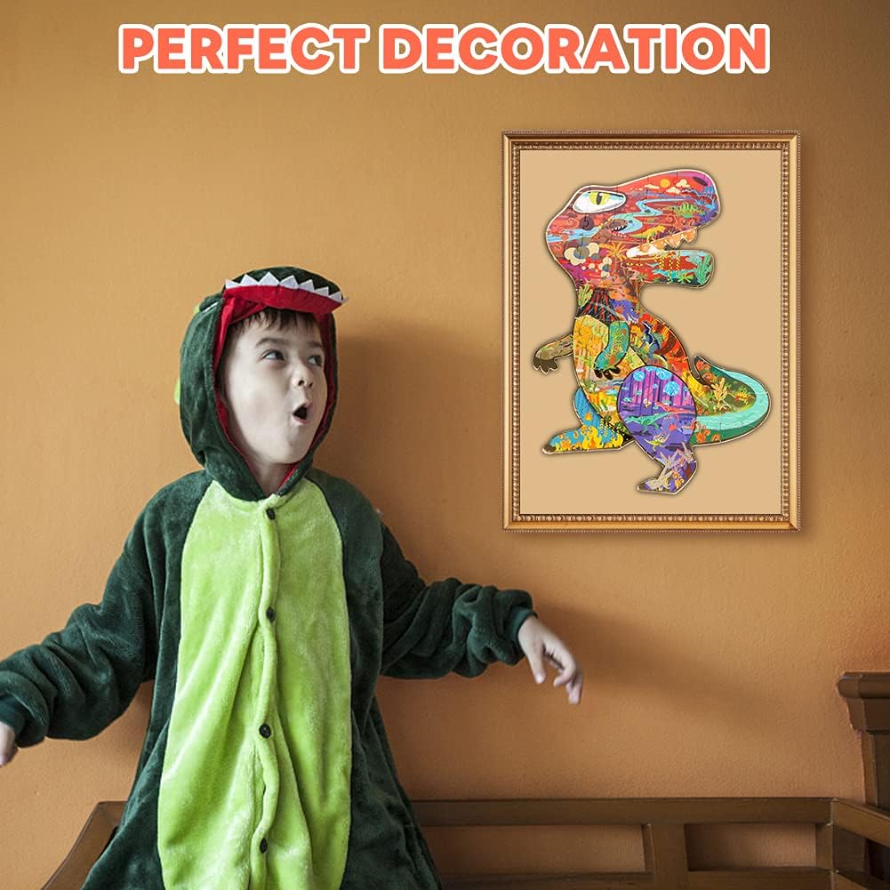 HAS Floor Puzzles for Ages Kids 4-10, 48 PCS Double-Sided Dinosaur Puzzles, Unique Large Pieces Irregular Shape Jigsaw Puzzle for Children(T-Rex)