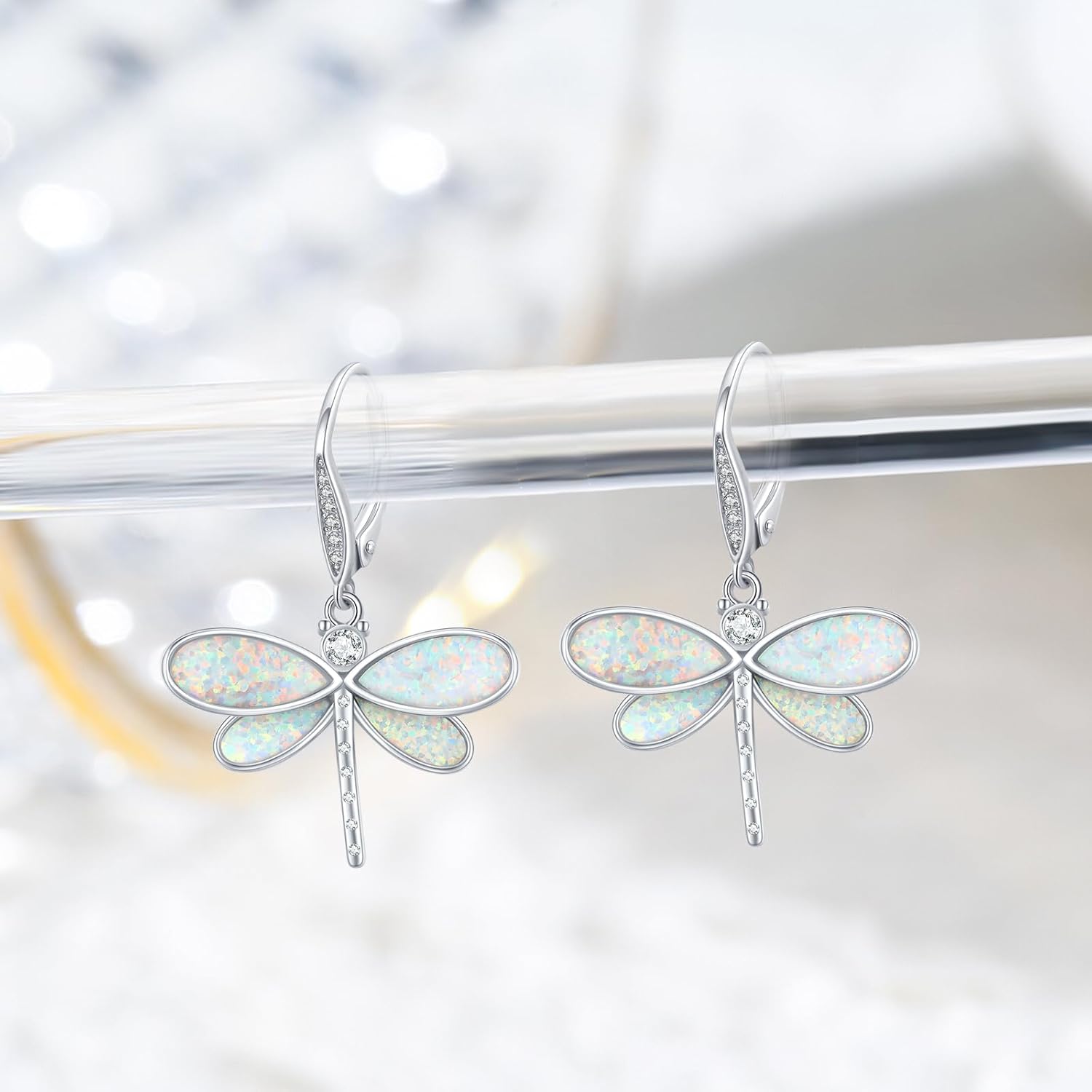 CUOKA MIRACLE Dragonfly Earrings 925 Sterling Silver Hoop Dragonfly Earrings Dangle Drop Opal Earring Dragonflies Jewelry Gifts for Women Wife - Image 6