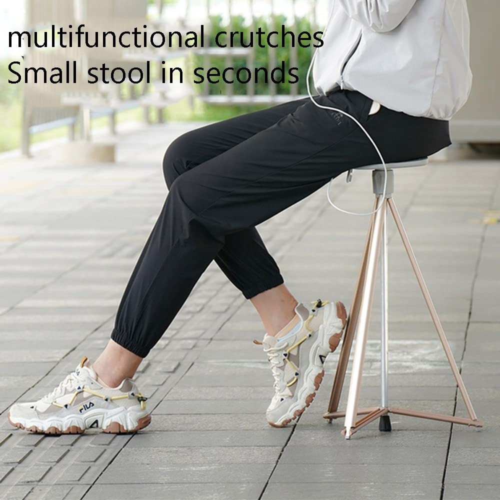 JWW Bastón con Asiento Plegable Silla Muletas Taburete, Muletas para Caminar Portátil con Estable Base De Trípode Patas, Ligero (Color : Gold)