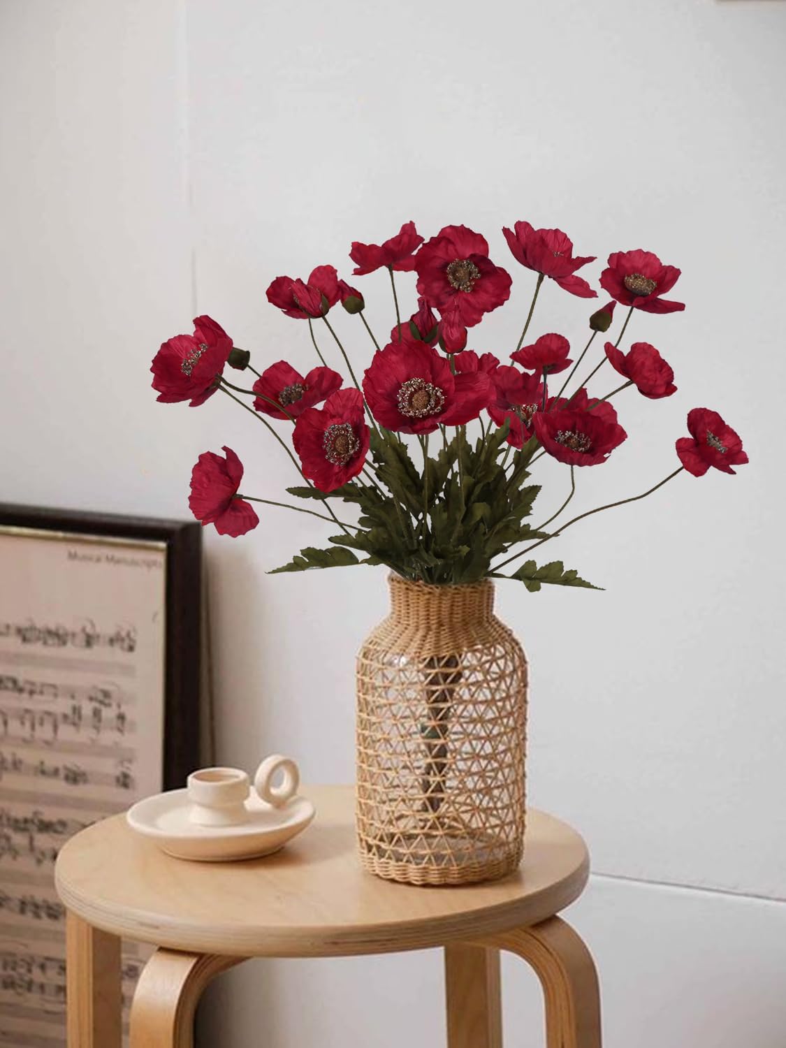 IPOPU Red Poppy Flowers 6pcs Artificial Poppies Faux Vintage Silk Flower Arrangements for Wedding Centerpieces, Home Table, Bridal Shower Party Decorations - Image 2