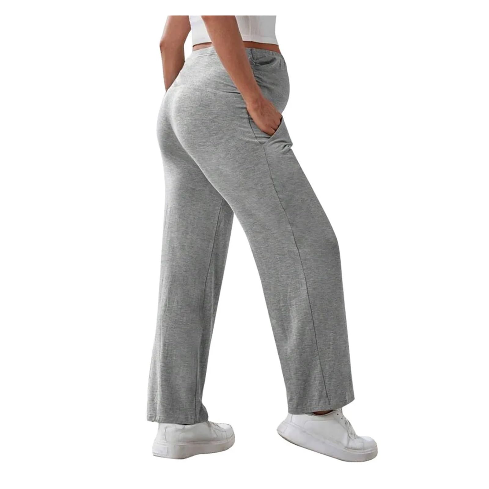Pantalones de Maternidad, Vestido de Yoga sobre el Vientre, Pantalones de Embarazo for el Trabajo, Pantalones elásticos de Pierna Ancha for Estar en casa(Black,M)