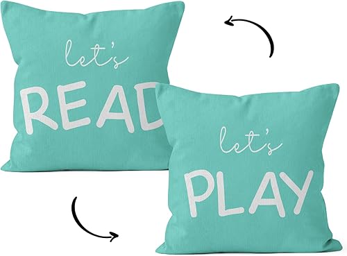 Miniatura 8 de HIWX Decoración para sala de juegos para niños, almohadas de aula, almohada decorativa de 12 x 20 pulgadas, con texto en inglés "Let's Read Play"