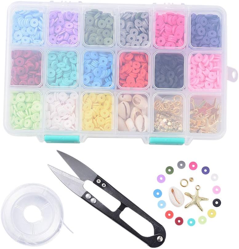 Mega Pet About 2850 Pcs 15 Colors Flat Round Polymer Clay Spacer Beads Kit Set Diameter 6mm for Jewelry Making