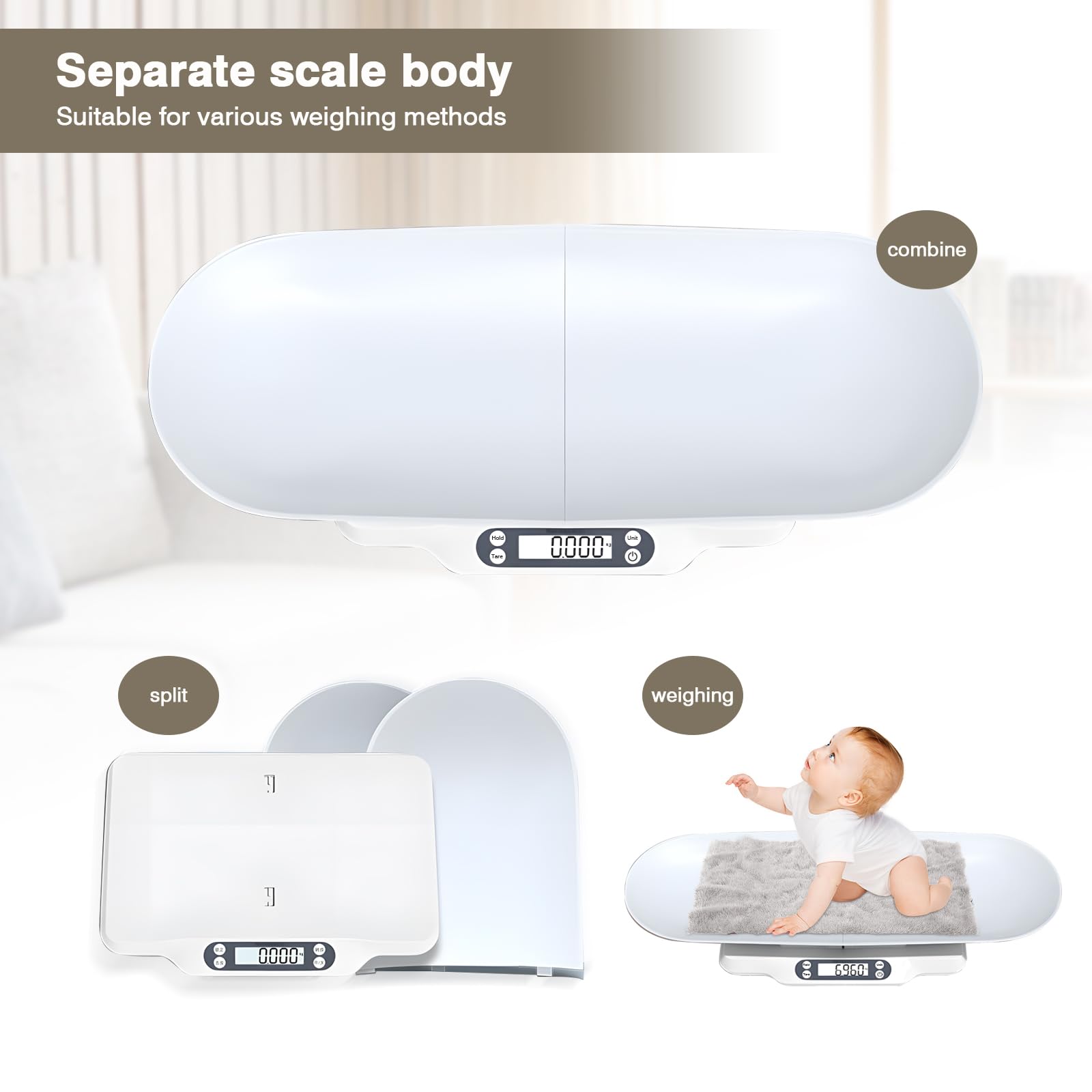 Digitale Haustierwaage,Babywaage mit 2 Abnehmbarem Tablett,3 in1 Babywaage Tierwaage & Personenwaage,LED Digitale Haustierwaage mit Tara-/Hold-Funktion/66lb Kapazität,für Welpe/Kätzchen/Baby/Küche