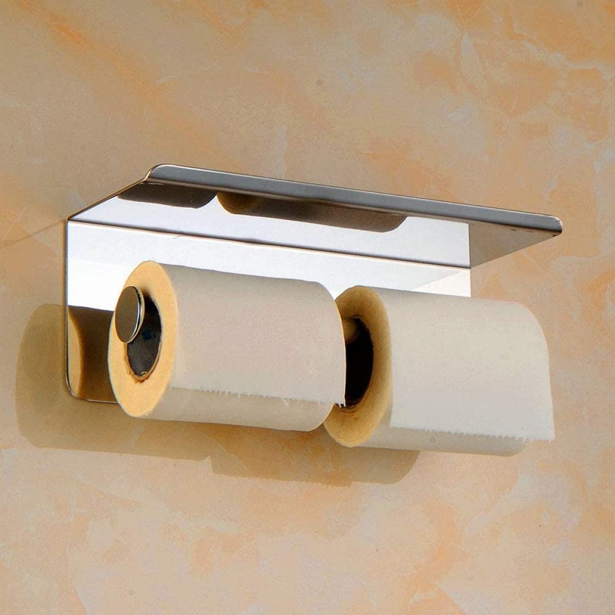 Portarotolo Doppio Portarotolo da Parete Appendino per Rotolo di Carta Velina con Ripiano per Telefono Cellulare per Bagno Home Office Hotel
