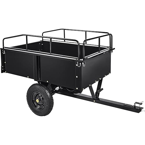 Heavy Duty Utility Trailer, 900 LB Capacity, 15 Cu.Ft ATV Trailer Pull Behind with Removable Sides & All Terrain Tires, Lawn Tractor Dump Cart for Garden Yard, Black