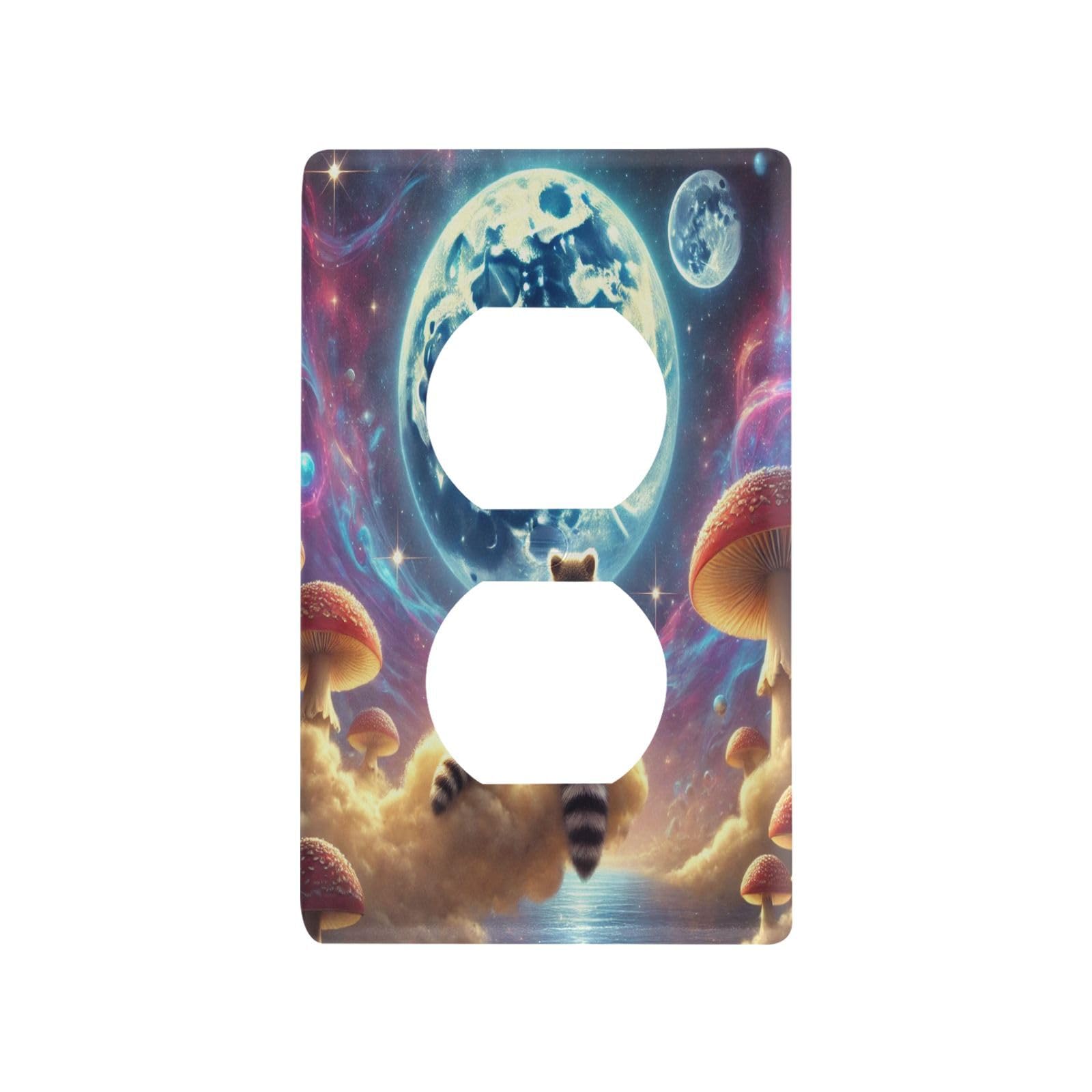 Raccoon Starry Sky Light Switch Cover Decorative Receptacle Outlet Wall Plate Guard Plastic Outlet Covers for Farmhouse Home Decor Livingroom (Duplex Outlets Cover)