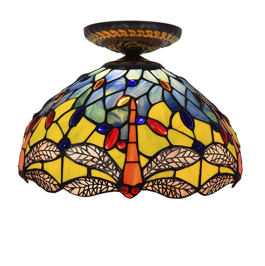 YNIYUJKL Yellow Dragonfly Ceiling Lights Tiffany-Style Ceiling Lamp 12-Inch Stained Glass Ceiling Lamps For Living Room Corridor Ceiling Light Decor Light