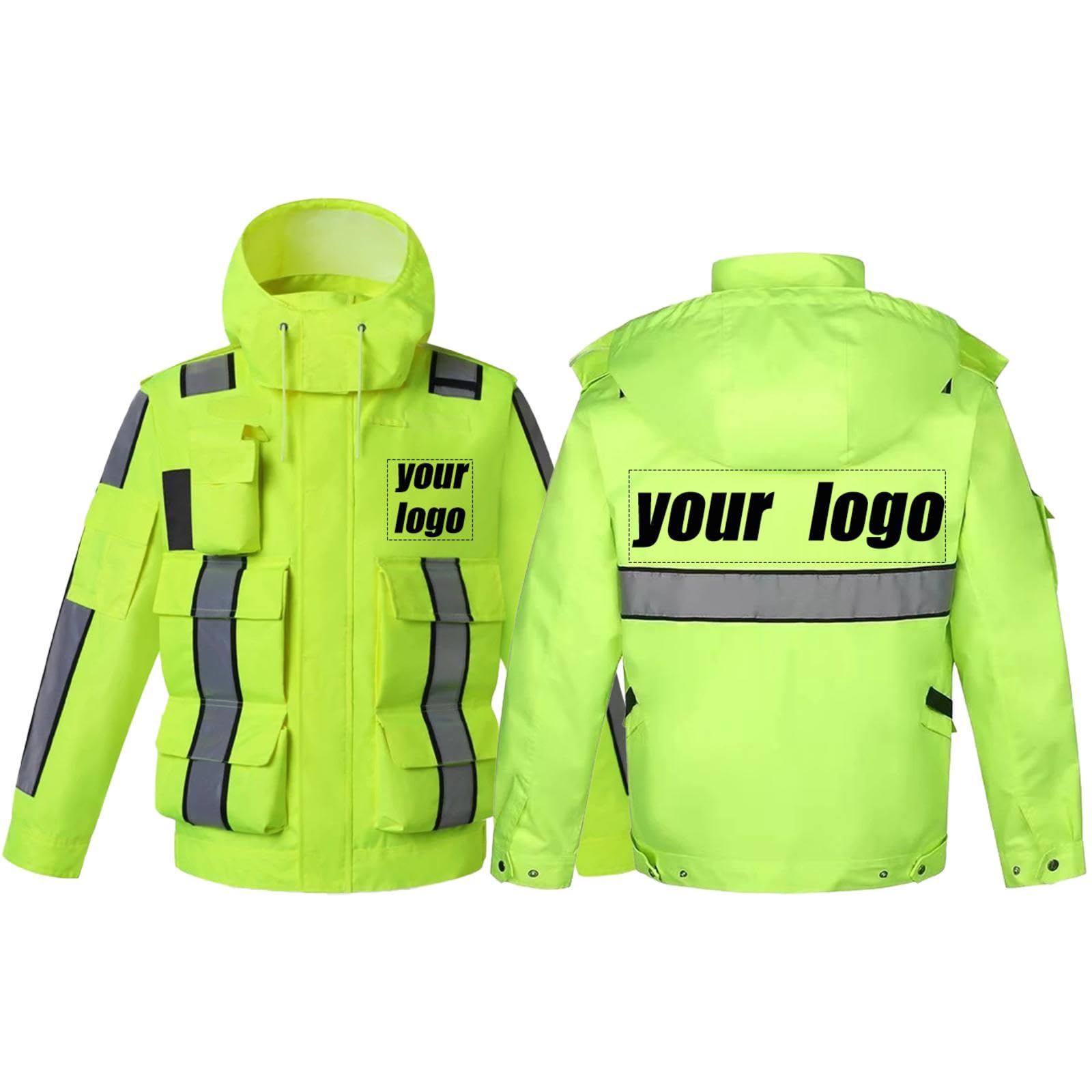 Sweat À Capuche Réfléchissant avec Logo Personnalisé, Veste De Sécurité Personnalisée Haute Visibilité, Imperméable, Extérieur, Construction, Trafic, Route, Imperméable, Coupe-Vent