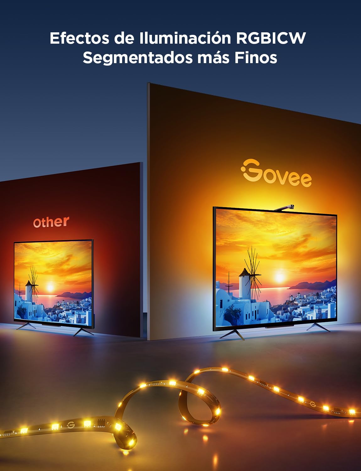 Govee TV Backlight 3 Lite con corrección de ojo de pez de cámara, 3,6m para TVs 55-65 pulgadas, retroiluminación LED RGBICW 4en1, WiFi, compatible con Alexa y control por app