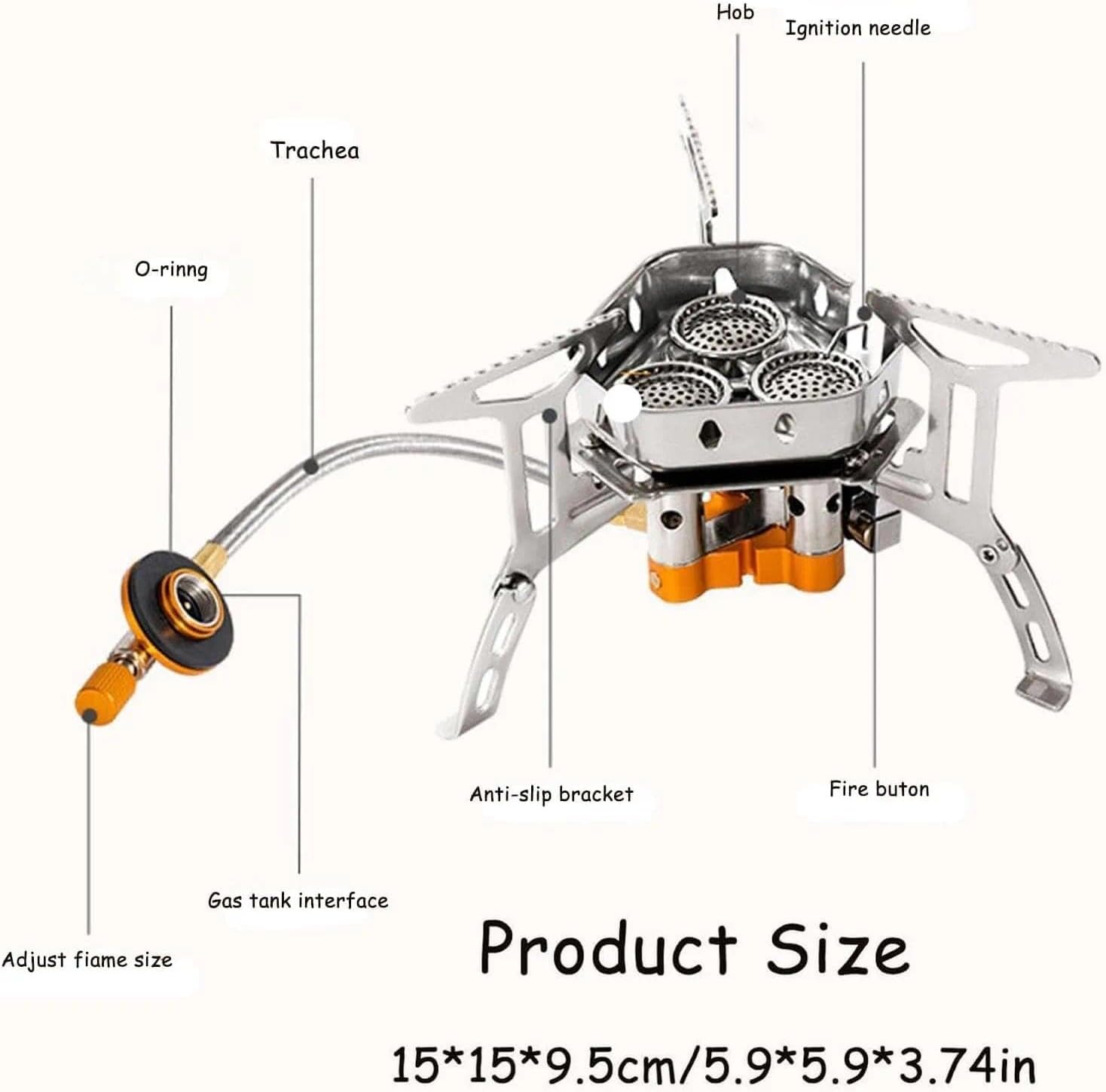 Windproof Camping Stove - 9900W Portable Gas Burner with Piezo Ignition & Adapter, Outdoor Cooking Foldable Camp Stove for Backpacking, Hiking & Picnic