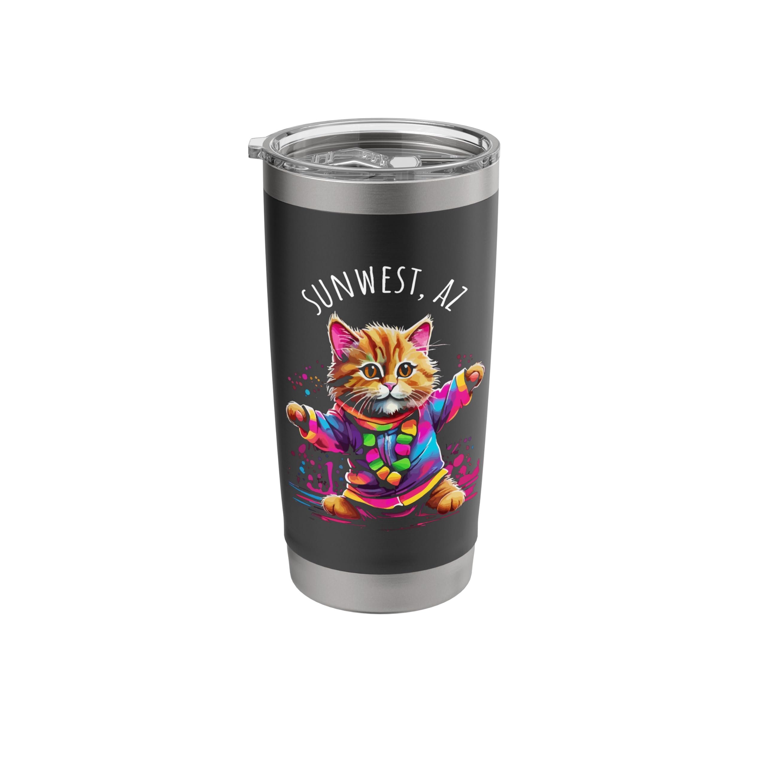 Sunwest Arizona Dancing Cat Colorful Cute Kitty Design Stainless Steel Insulated Tumbler