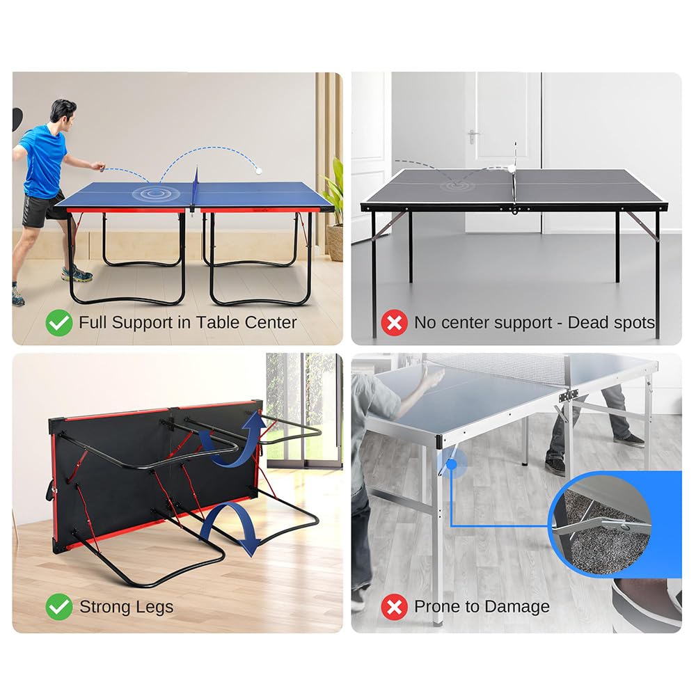 Tavolo da ping pong pieghevole da 2,7 m con rete, 2 racchette e 2 palline, portatile, di medie dimensioni, per interni ed esterni
