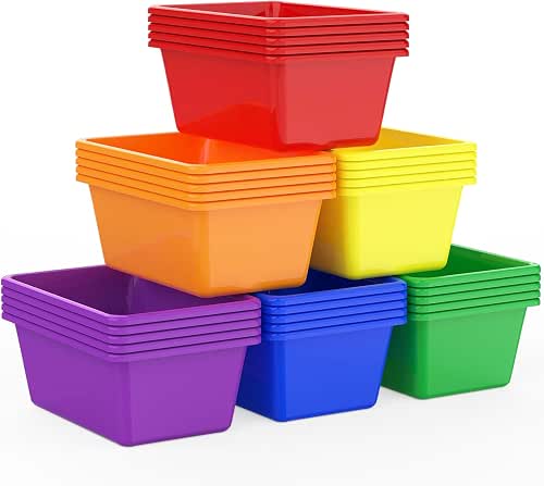 30 Pcs Plastic Classroom Bins, Book Toy Storage Bin Small