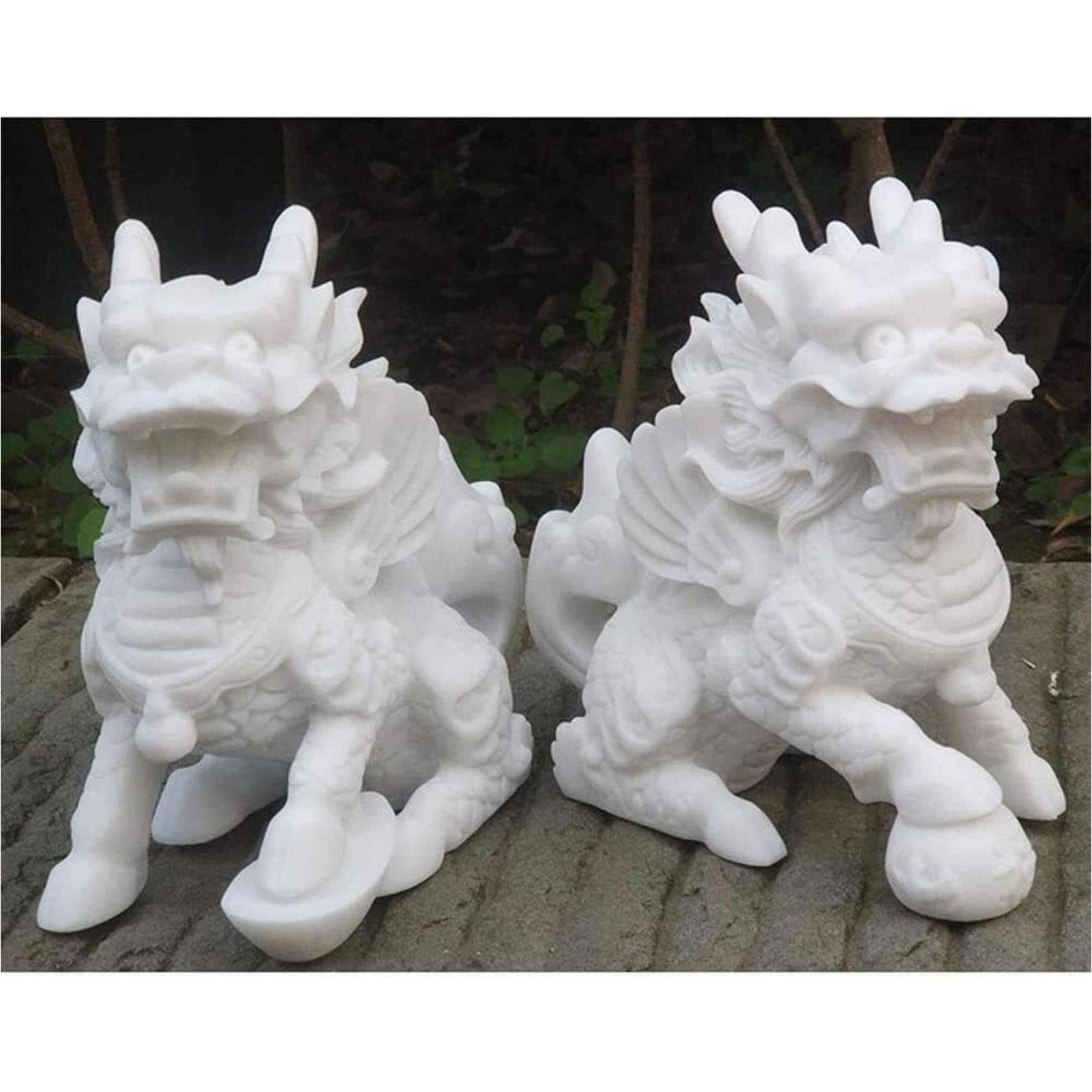 Amazon｜風水像、中国風水麒麟/チーリン像のペア、繁栄の白い麒麟石の