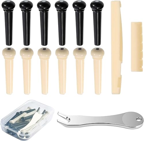 14 unids guitarra acústica puente pasadores cuerda clavijas guitarra tuerca de sillín con aceros inoxidables Pin Extractor removedor de piezas de