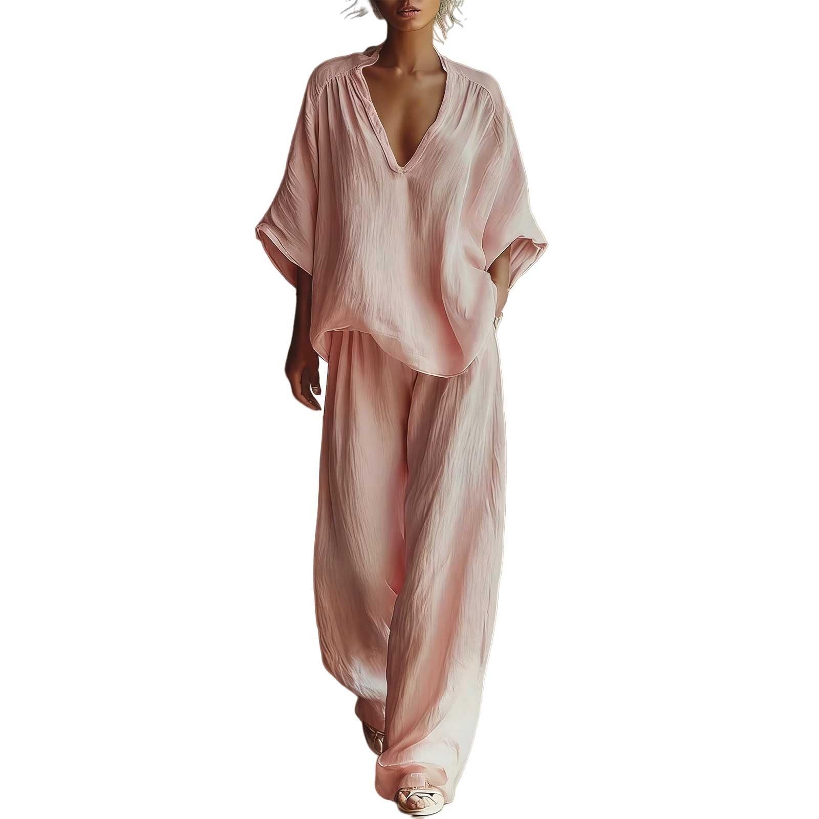 Conjunto Mujer Verano 2 Piezas Moda raje de Primavera Ligero Chndal Blusa Pantalones Ropa Playa Vacaciones Deportivo Casa Trabajoconjunto Chandal mujerCosturas pulcras