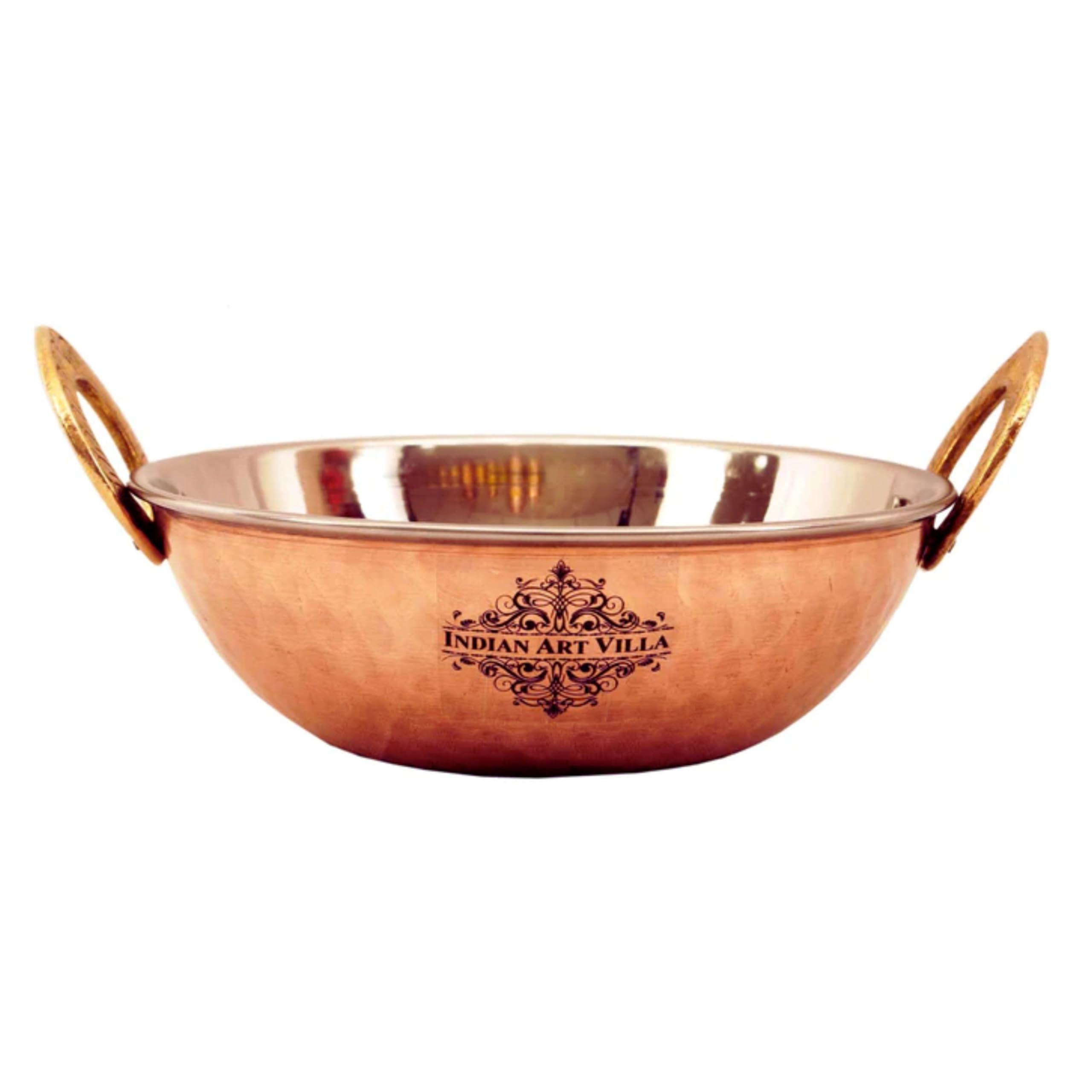 Indian Art Villa Hammered Design Steel Copper Kadhai, Wok Bowl, Serving Dishes, Tableware and serveware, Volume- 17 Oz