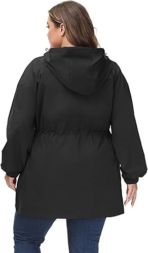 Miniatura 4 de Hanna Nikole Chubasquero largo con capucha para mujer, talla grande, chaqueta cortavientos impermeable ligera