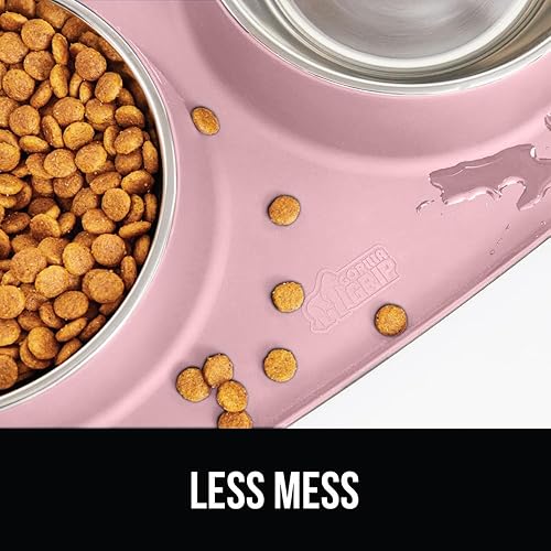 Miniatura 3 de GORILLA GRIP Juego de Estera de Alimentación, Patente Pendiente 100% Impermeable de Silicona Libre de BPA, Cuencos de Acero Inoxidable para Gatos y