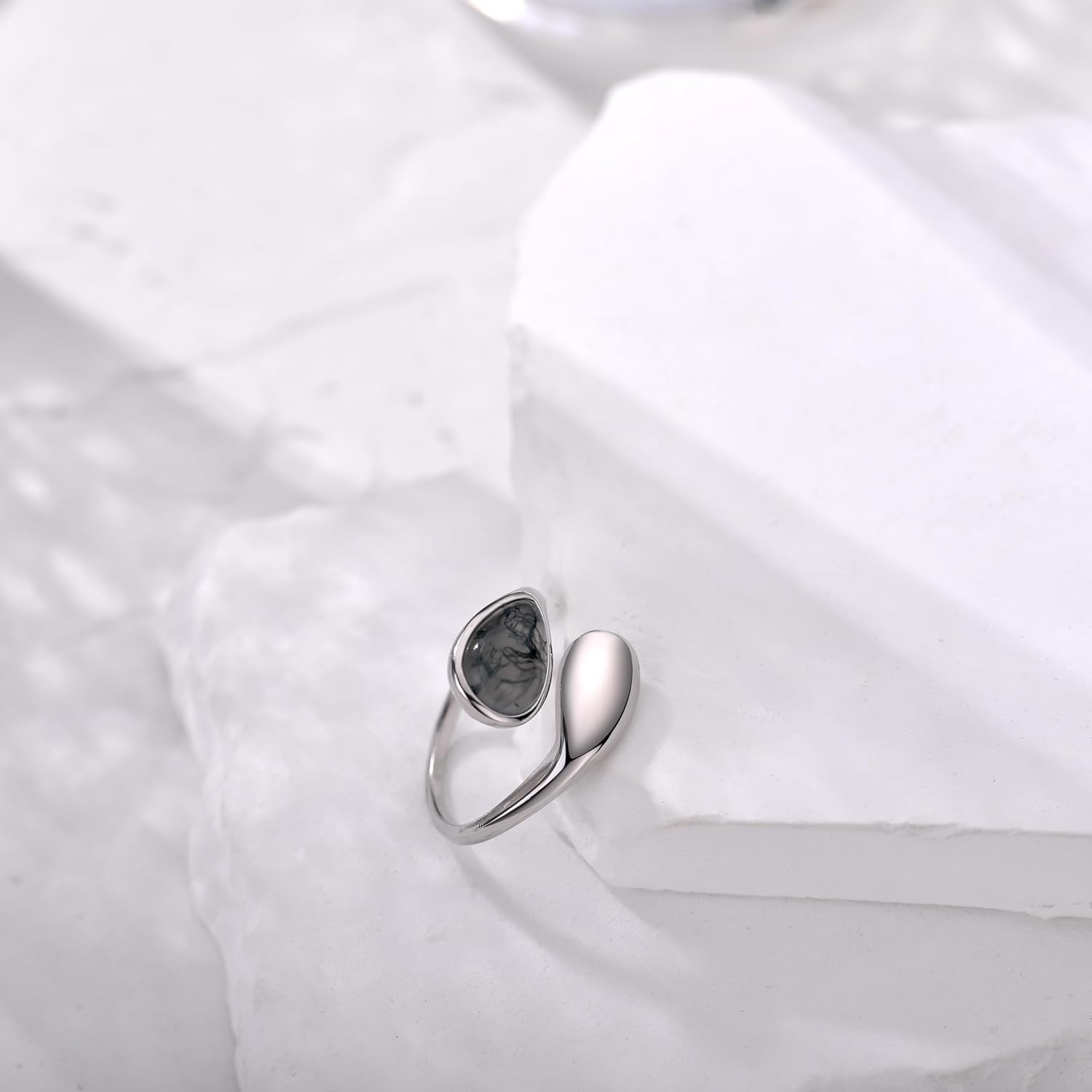 Moss Agate Ring for Women Green Moss Agate Adjustable Ring - Image 4