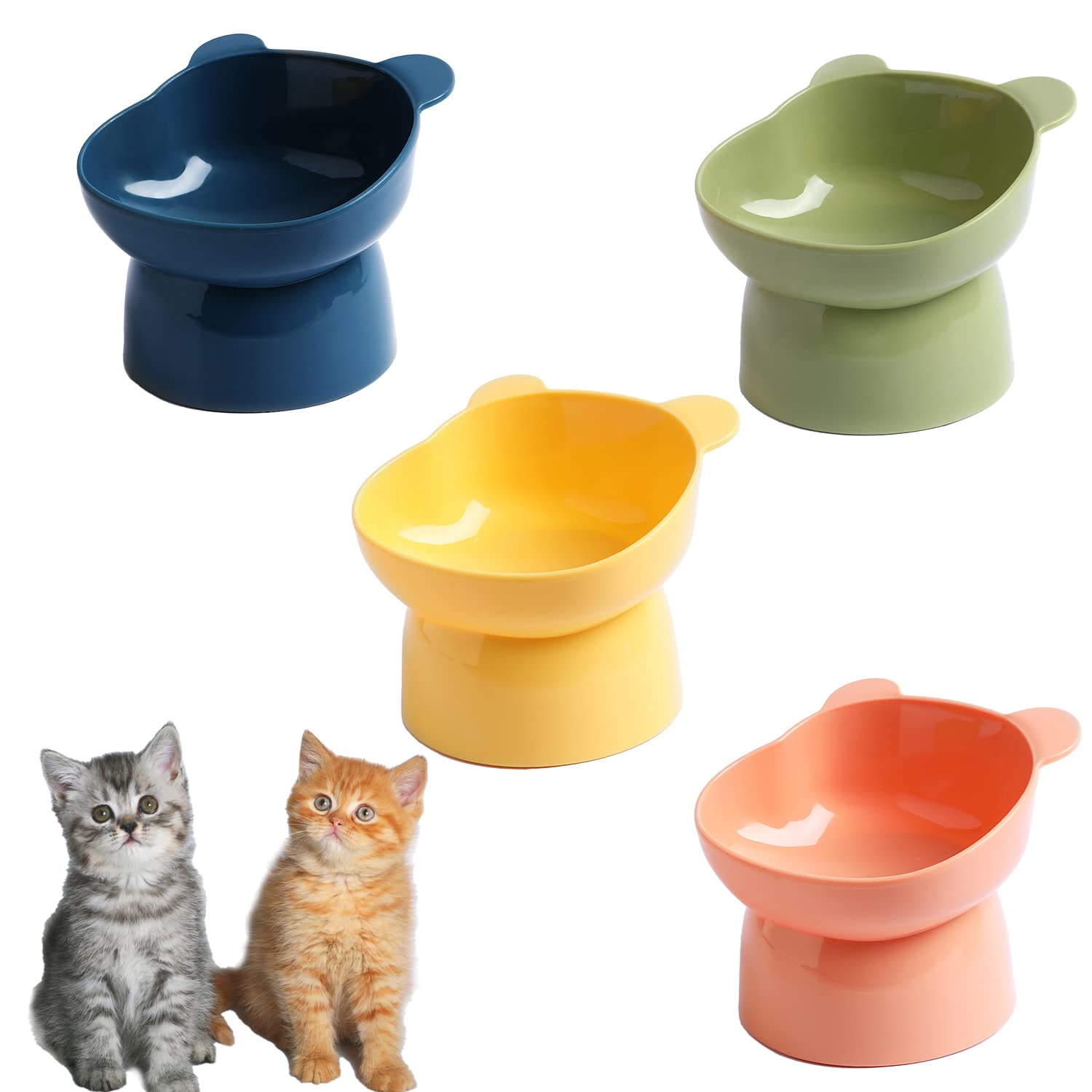 4PCS Pet Dog Cat Bowl Anti-Tipping, Cat Feeding Bowls Elevated Cat Food Water Bowl Kittens Dishes 15° Tilted Raised Cat Feeder