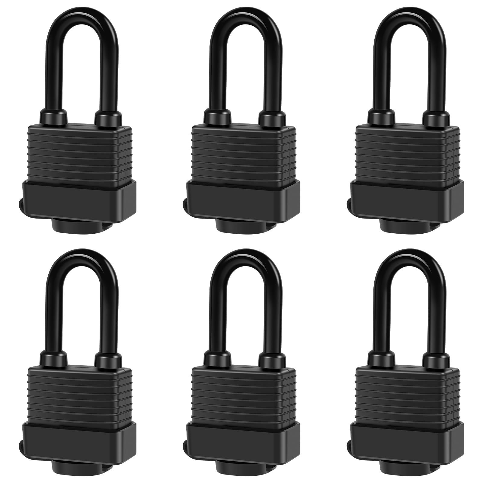 Lot de 6 cadenas étanches avec 12 clés en acier, 4,5 cm de large en acier laminé - Cadenas de sécurité robuste pour extérieur (noir)