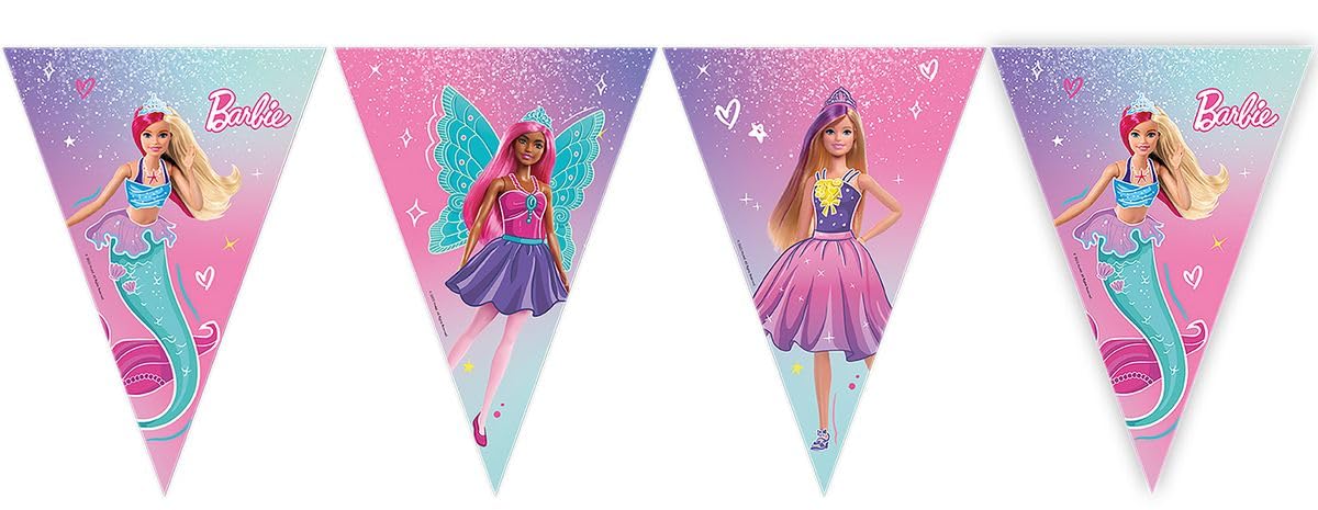 Procos Colour: Pink - 9 Barbie Fantasy Triangular Flags In Fsc Paper Pr94569