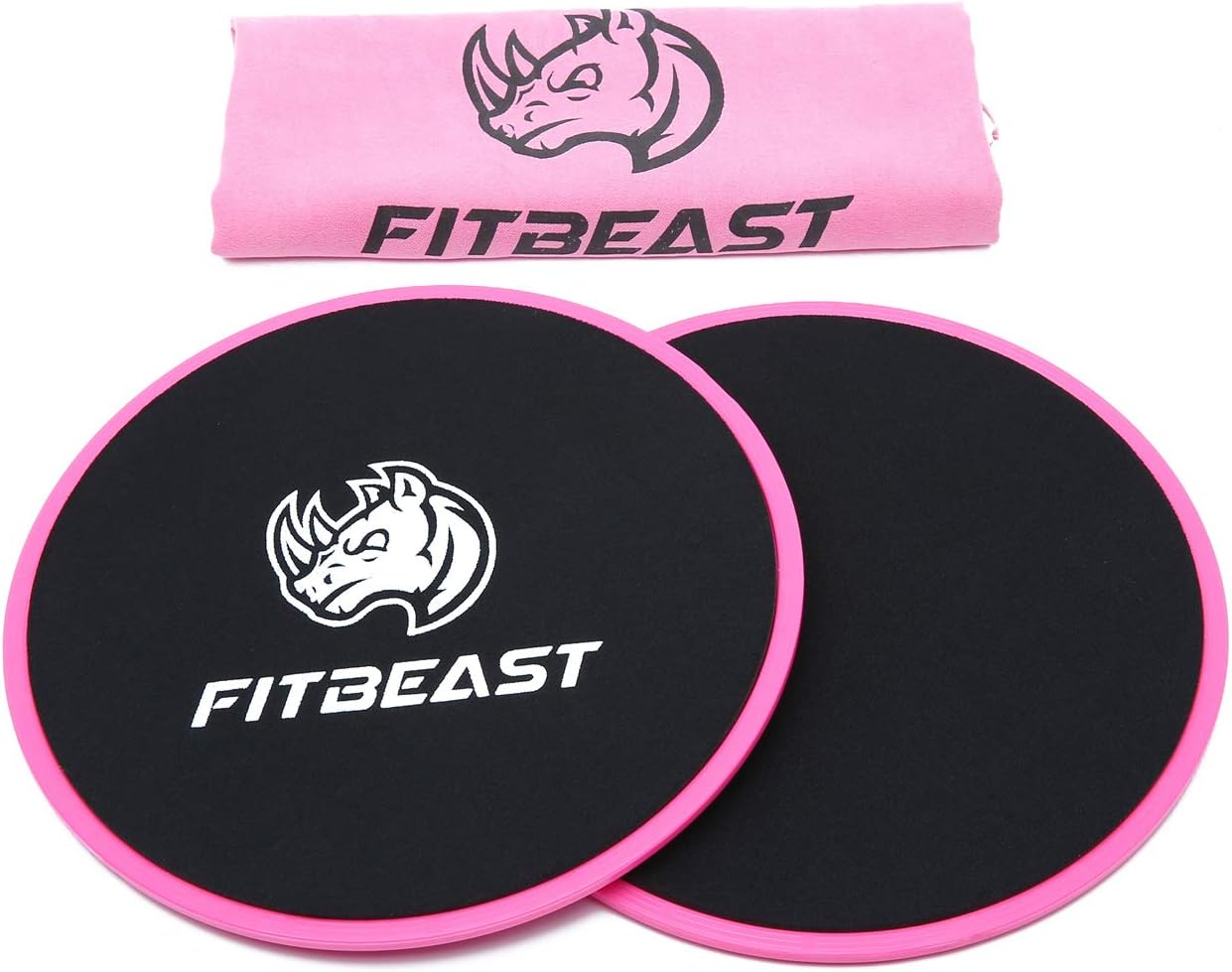 FitBeast Core Exercise Sliders 2 Dual Sided Gliding Discs Core Sliders for Carpet and Hard Floors. Core Sliders for Abdominal Exercise, Full Body Workout, CrossFit At Home&Gym (Pink)